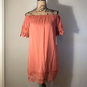 Off-the-shoulder crochet trim dress